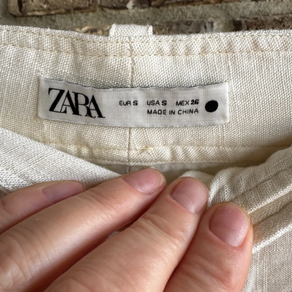 ZARA Linen Blend Embroidered Wide Leg Pants White Black Boho Resort S